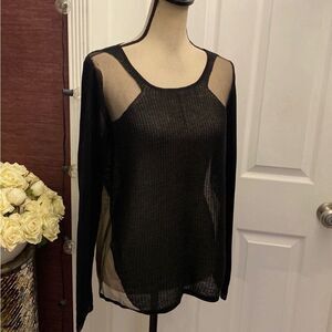 Helmut Lang Sheer Black Long Sleeve Top, L